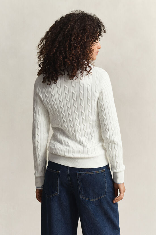 Pull col V en maille de coton stretch &agrave; torsades