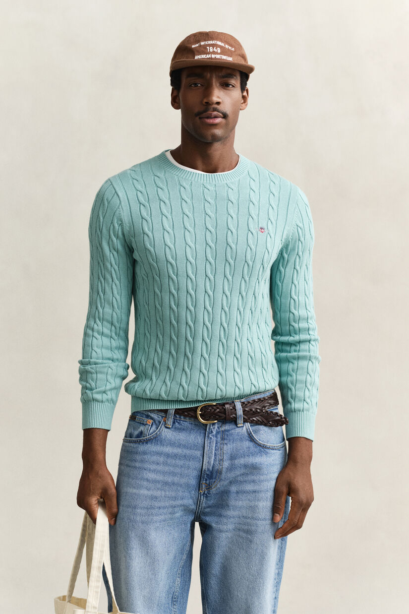 Pull col rond en maille de coton torsad&eacute;e