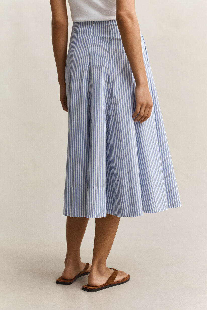 Jupe midi en coton &agrave; rayures