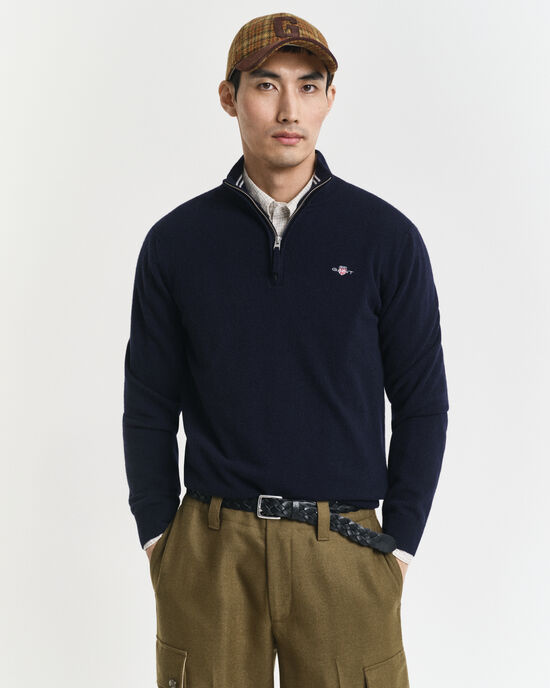Pull &agrave; demi-zip en laine d'agneau ultra-fine