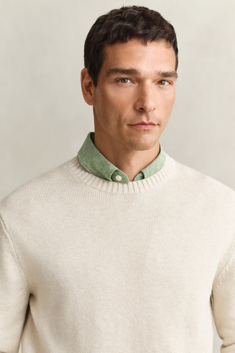 Pull col rond en coton m&eacute;lang&eacute;