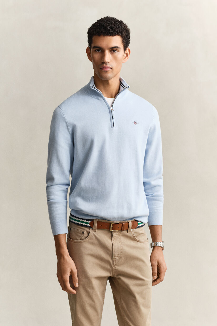 Pull &agrave; demi-zip en coton classique