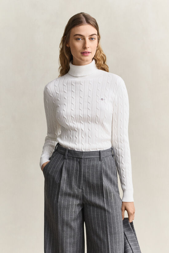 Pull col roul&eacute; en maille de coton stretch &agrave; torsades