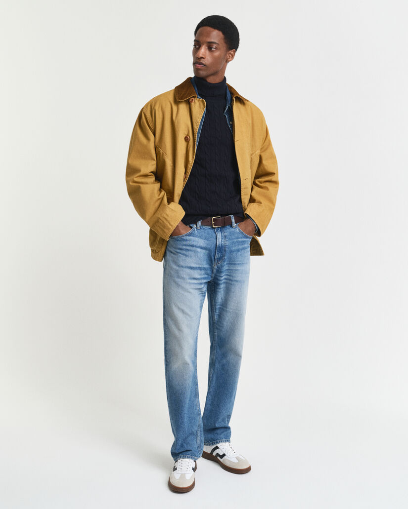 Pull col roul&eacute; en maille torsad&eacute;e de coton