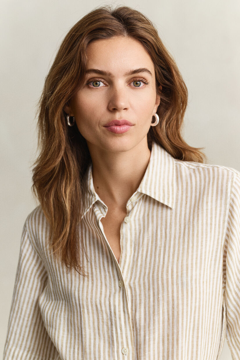 Robe-chemise en lin &agrave; rayures
