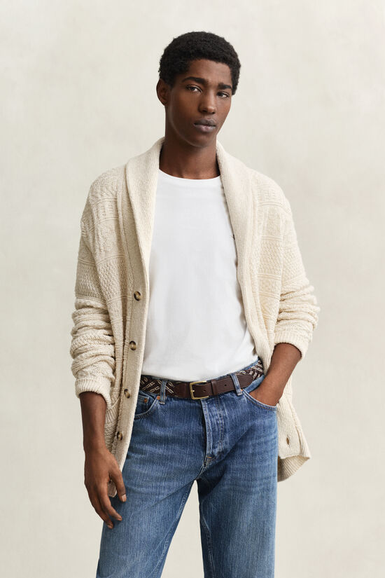 Cardigan en coton m&eacute;lang&eacute; textur&eacute;