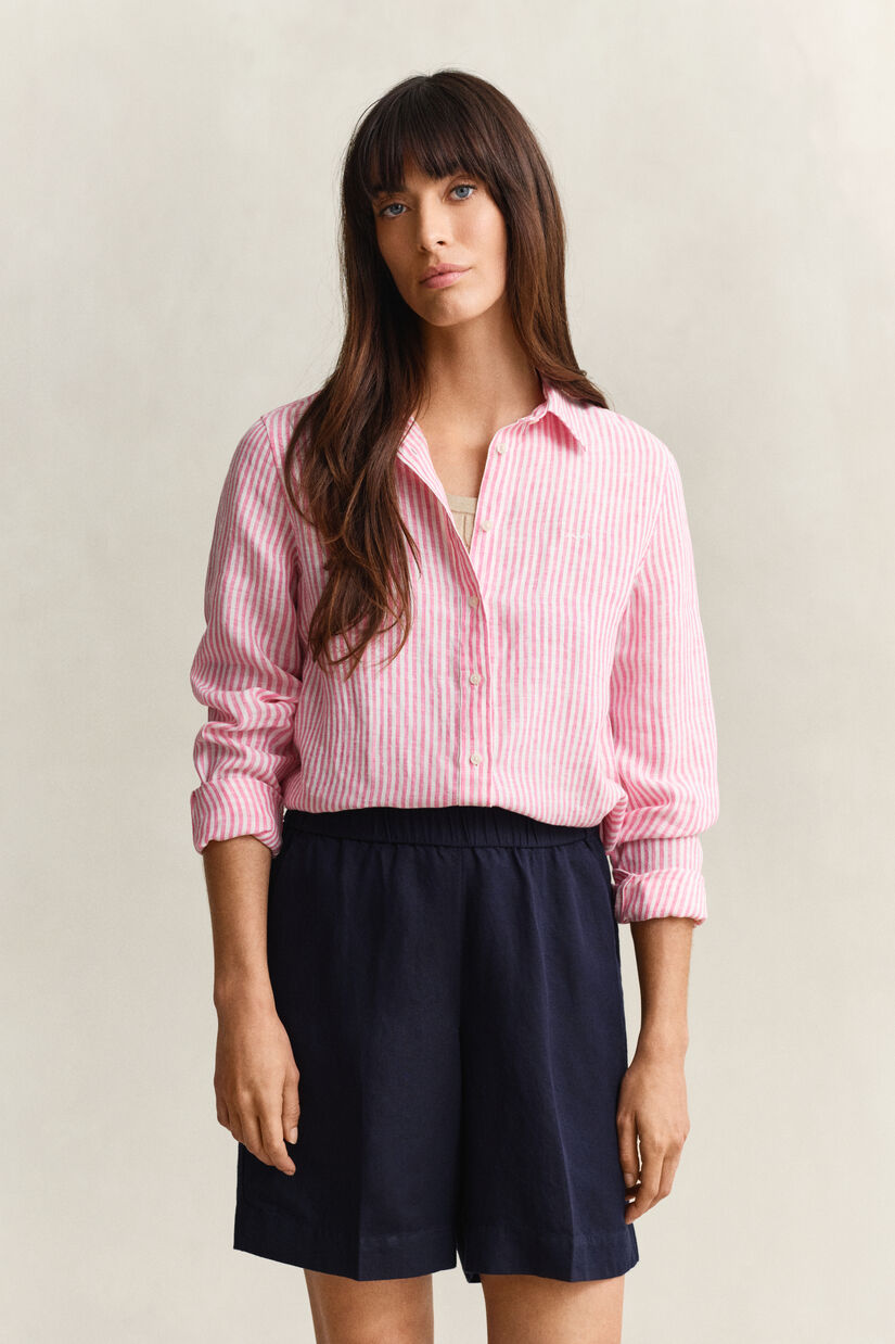 Chemise regular fit en lin &agrave; rayures