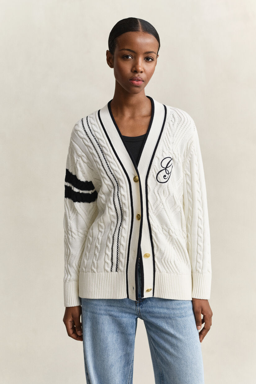 Cardigan Varsity de Gant en maille torsad&eacute;e
