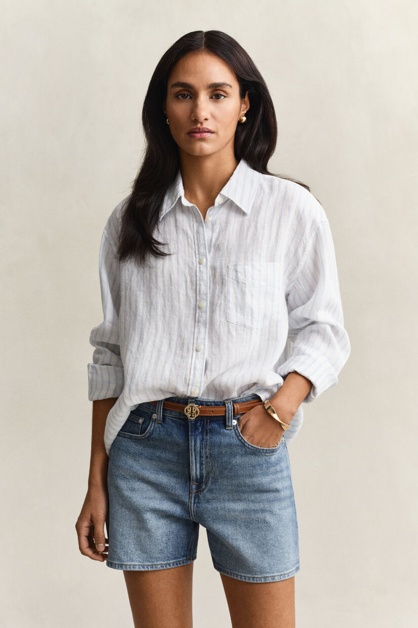 Chemise relaxed fit en lin &agrave; rayures
