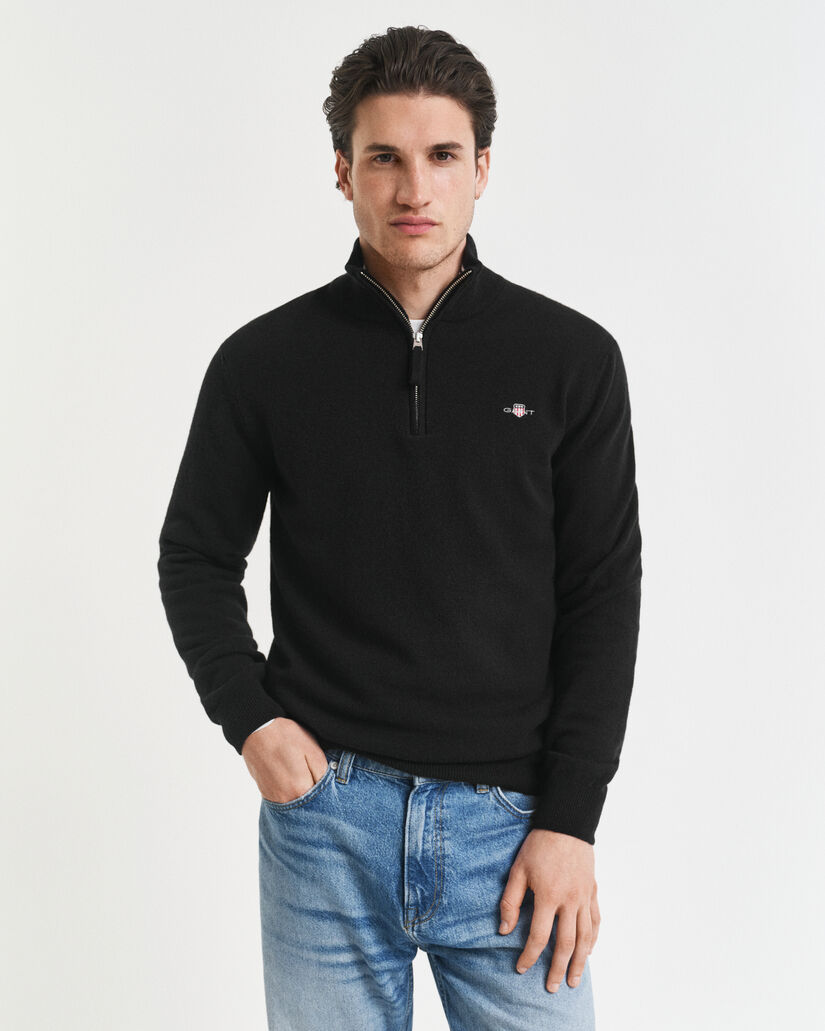Pull &agrave; demi-zip en laine d'agneau ultra-fine