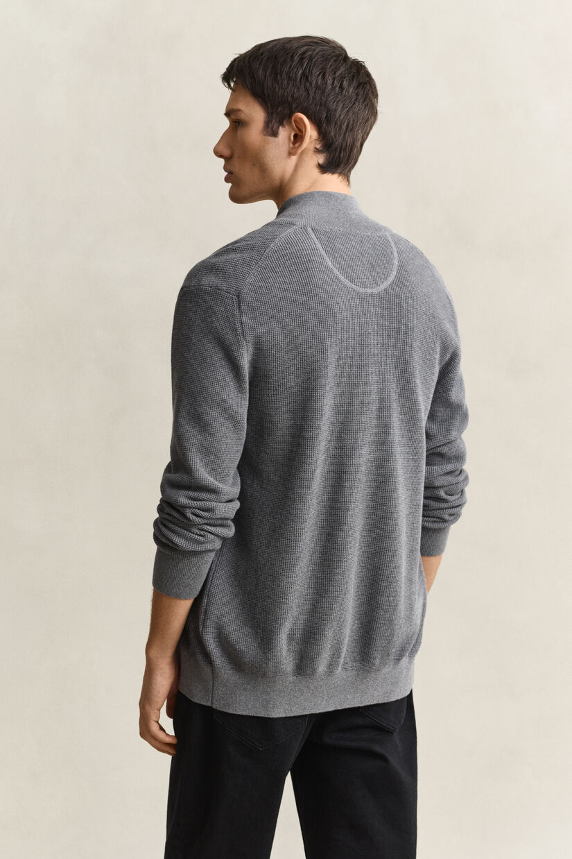 Cardigan zipp&eacute; en coton textur&eacute;