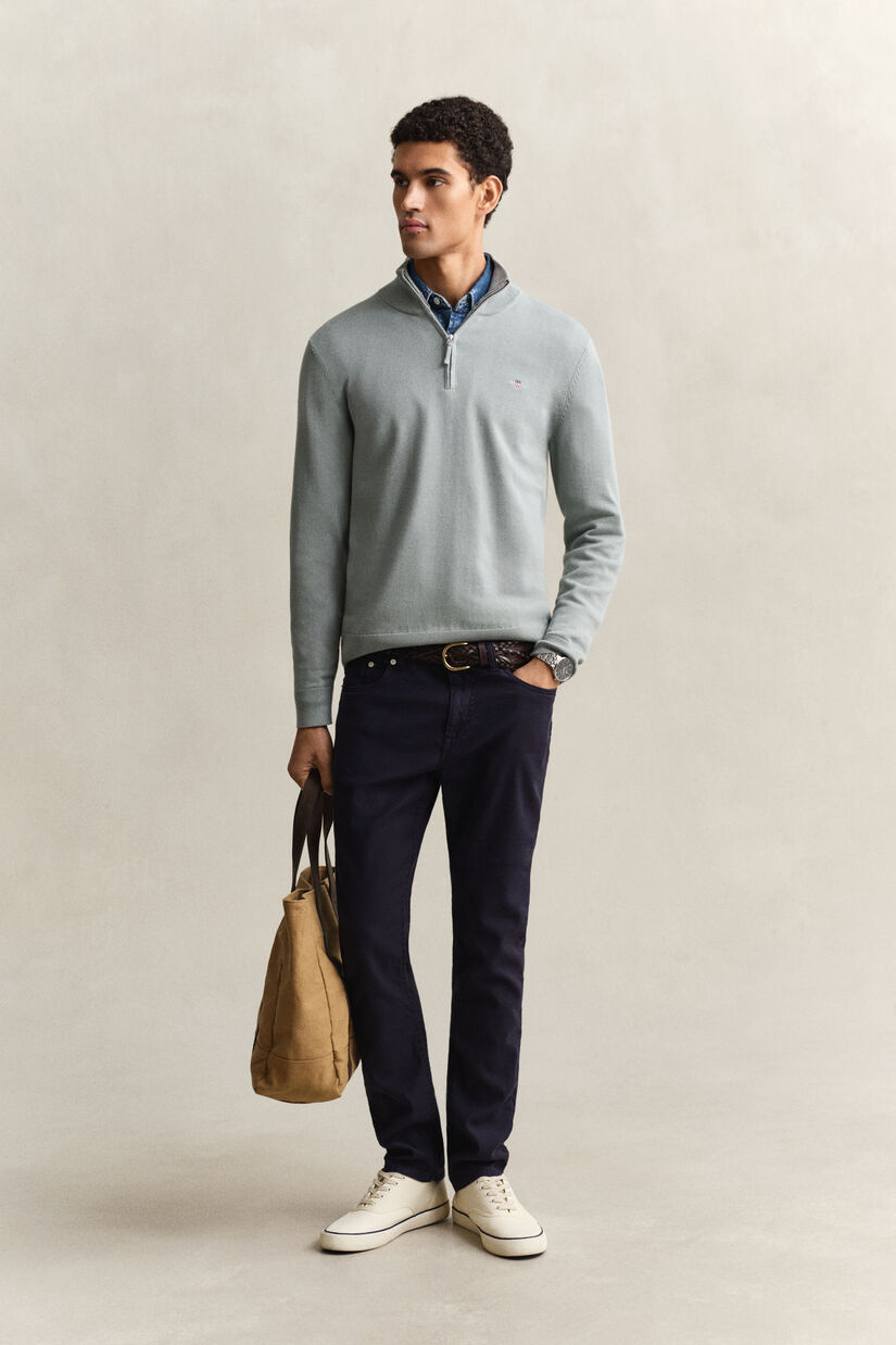 Pull &agrave; demi-zip en coton classique