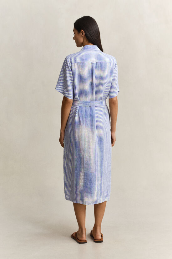 Robe-chemise en lin &agrave; rayures