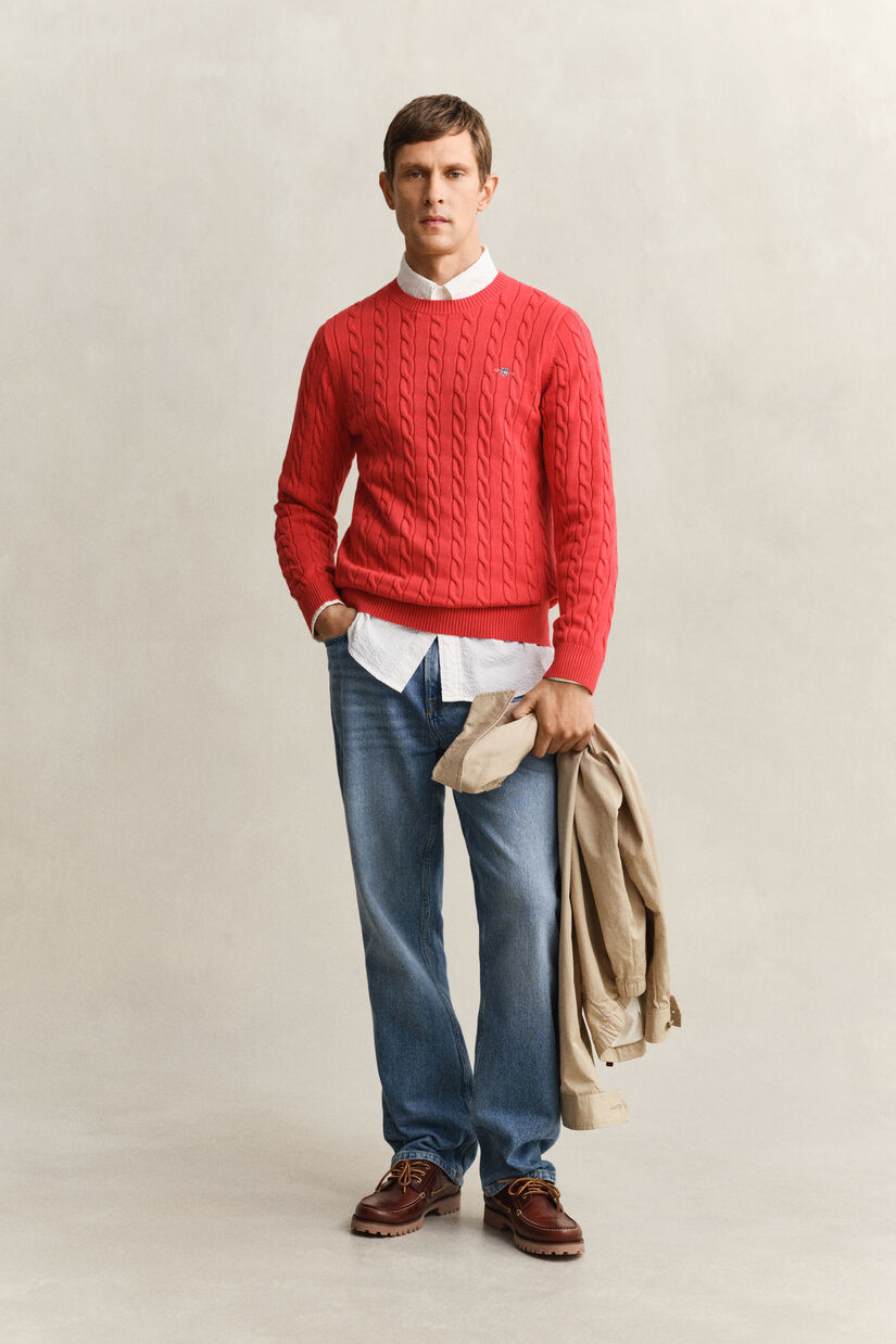 Pull col rond en maille de coton torsad&eacute;e
