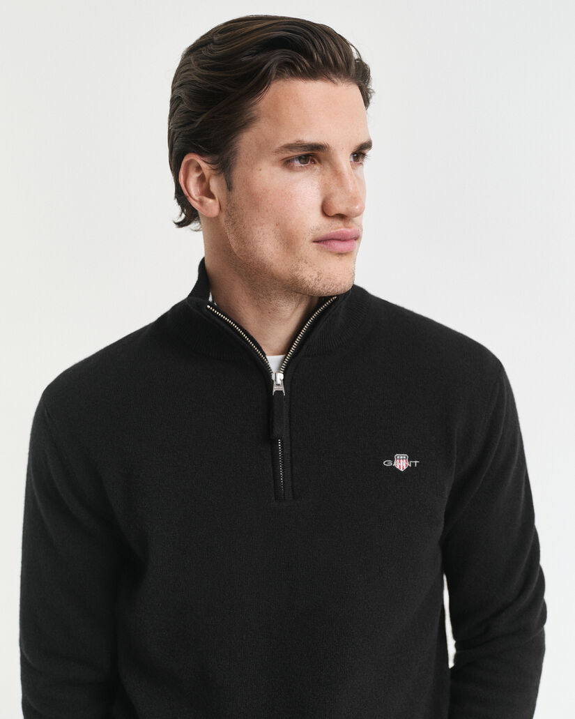 Pull &agrave; demi-zip en laine d'agneau ultra-fine