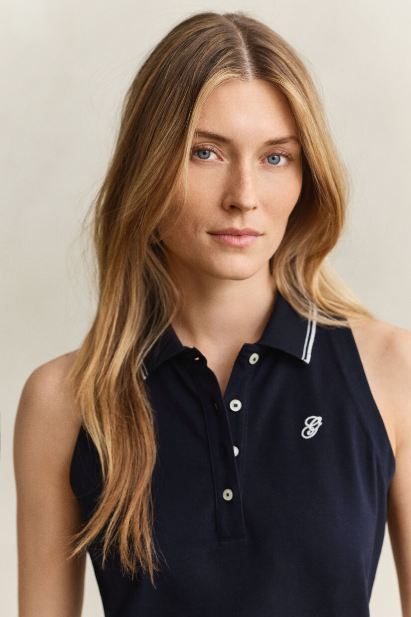 Polo sans manches en piqu&eacute;