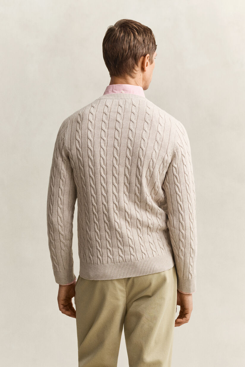 Pull col rond en maille de coton torsad&eacute;e