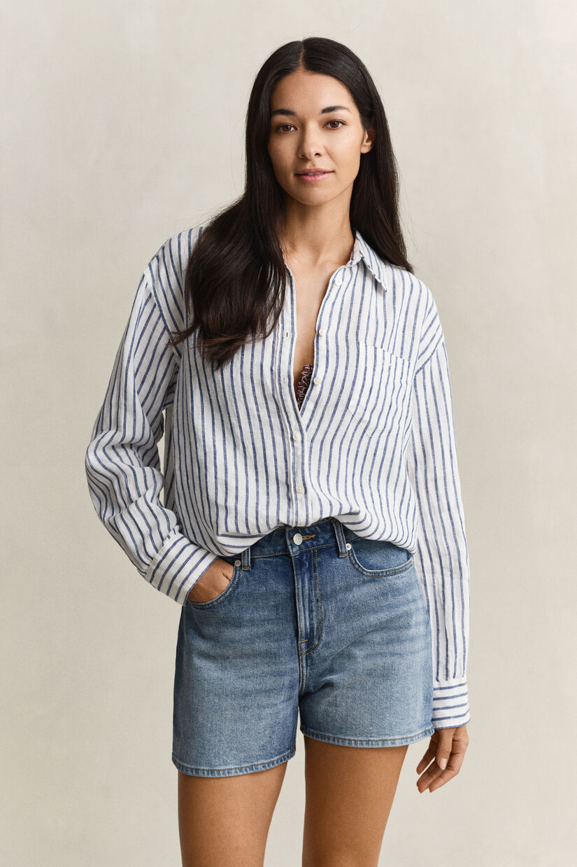 Chemise relaxed fit en lin &agrave; rayures