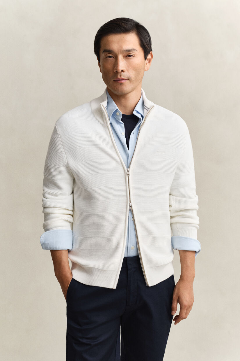 Cardigan zipp&eacute; en coton textur&eacute;