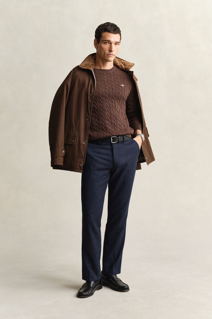 Pull col rond en maille de coton torsad&eacute;e