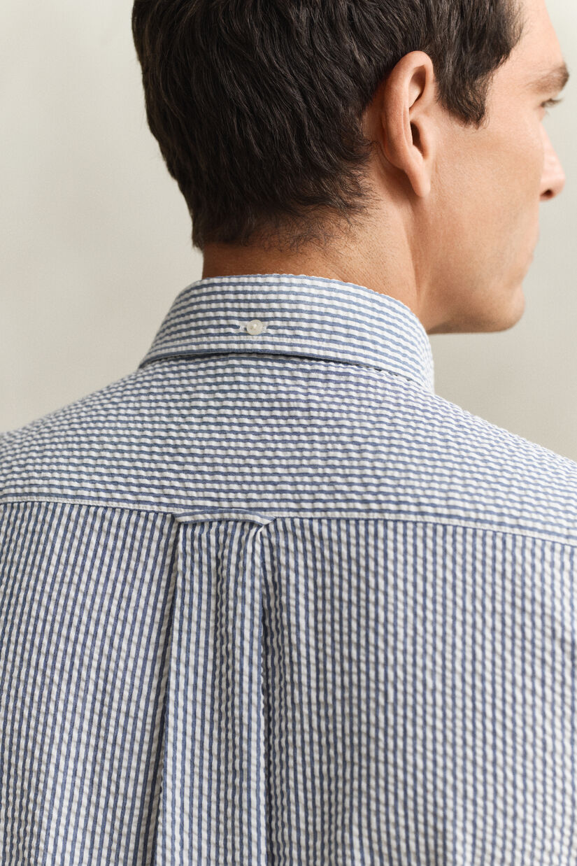 Chemise &agrave; manches courtes en seersucker &agrave; rayures