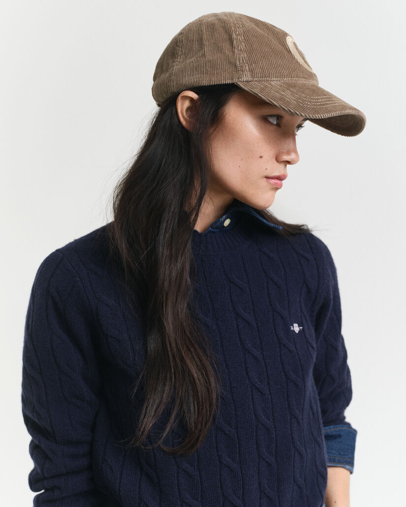 Pull ras du cou en maille torsad&eacute;e en laine d'agneau