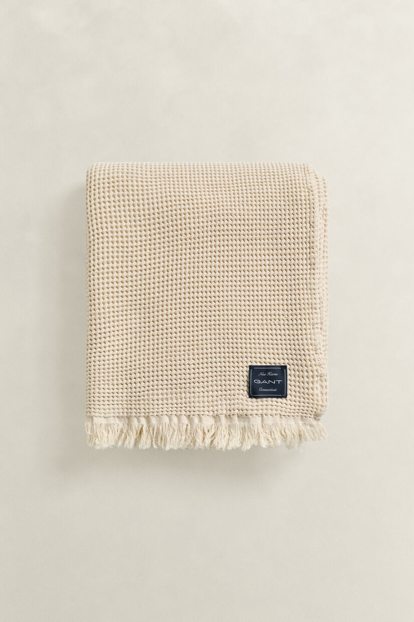 Jet&eacute; de lit en coton &agrave; texture gaufr&eacute;e