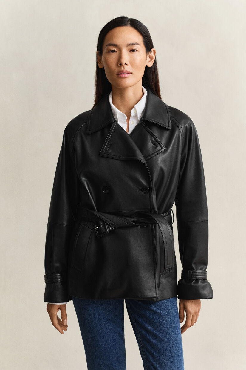Trench-coat court en cuir