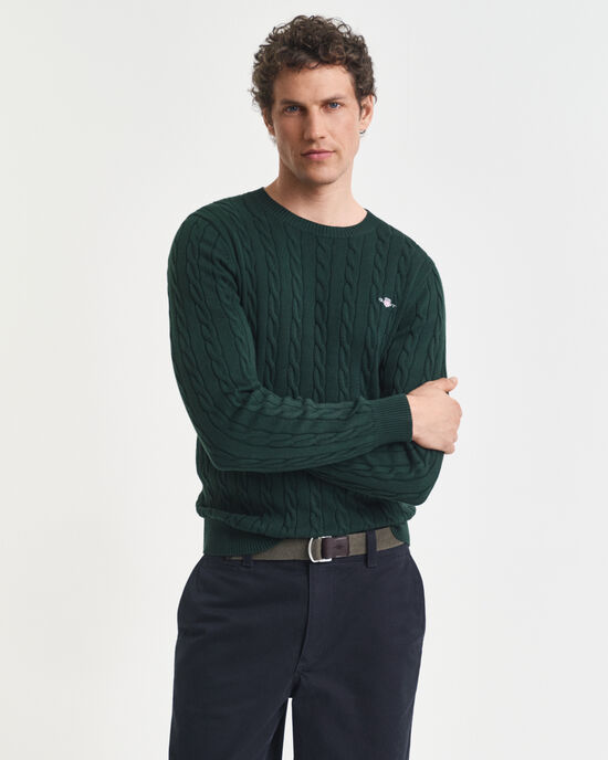 Pull col rond en maille de coton torsad&eacute;e