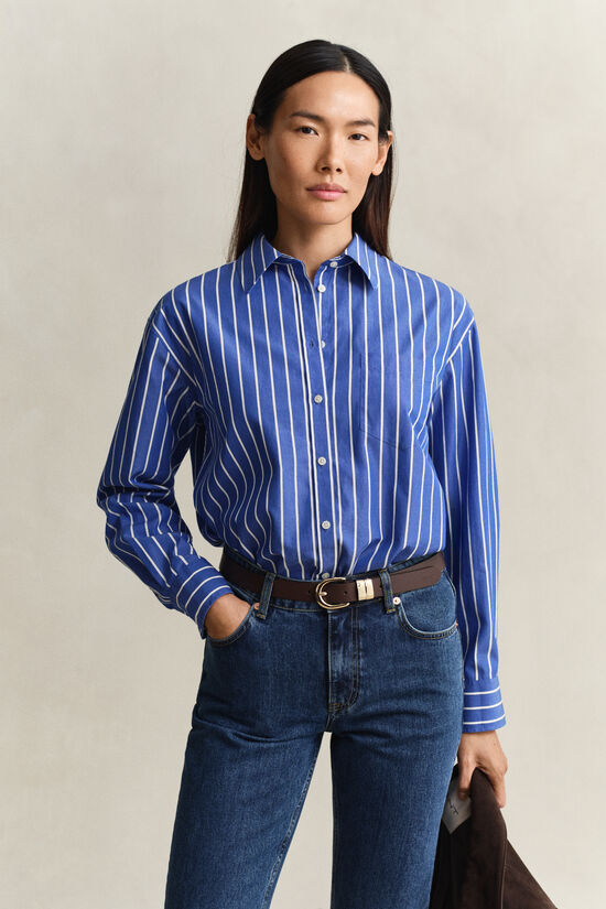 Chemise coupe d&eacute;contract&eacute;e classique en popeline &agrave; rayures