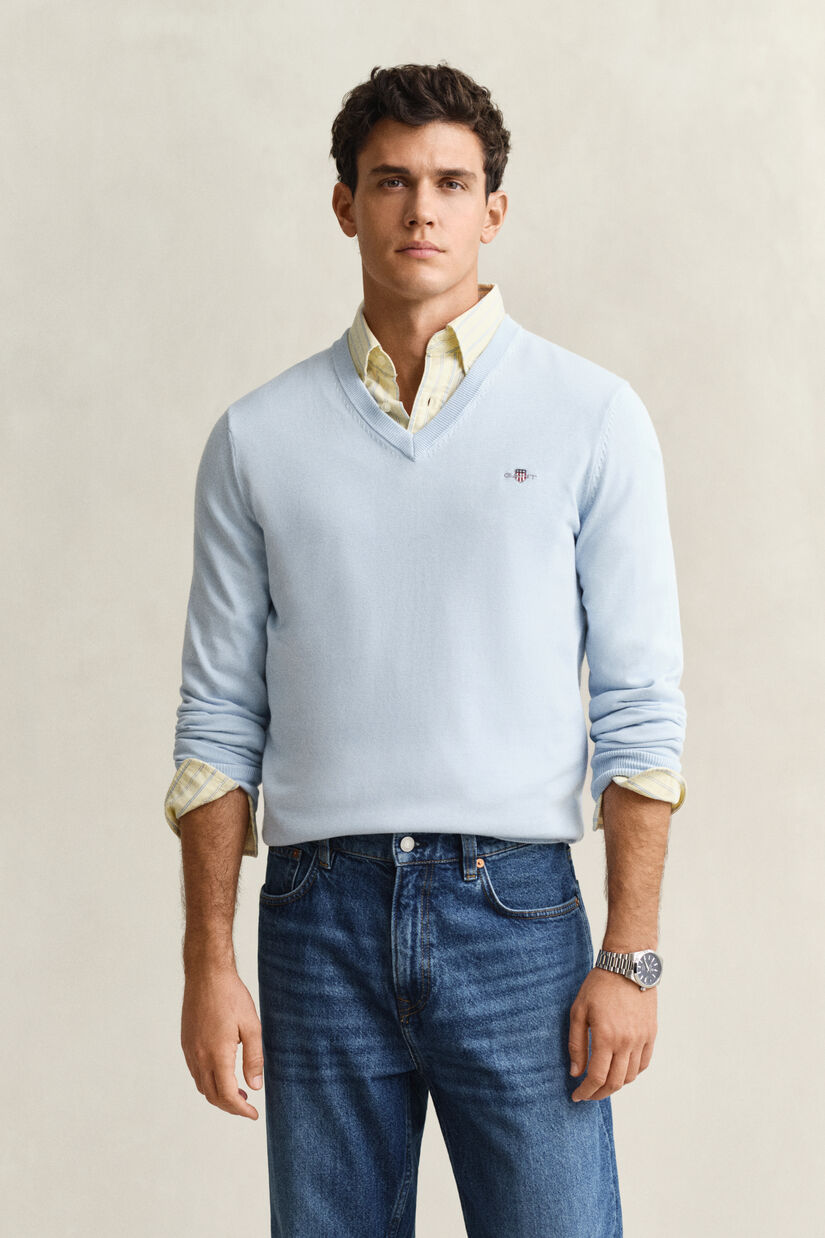 Pull col V en coton classique