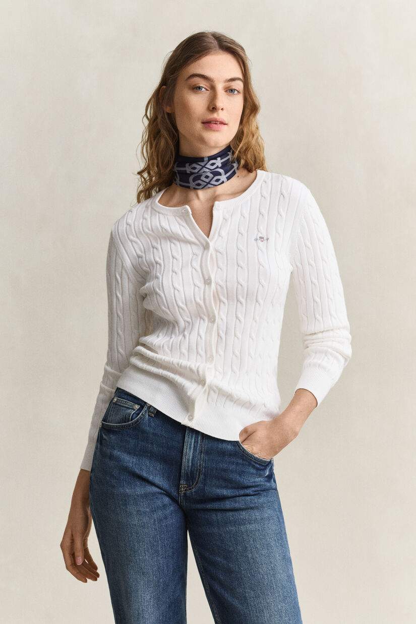 Cardigan en maille de coton stretch &agrave; torsades