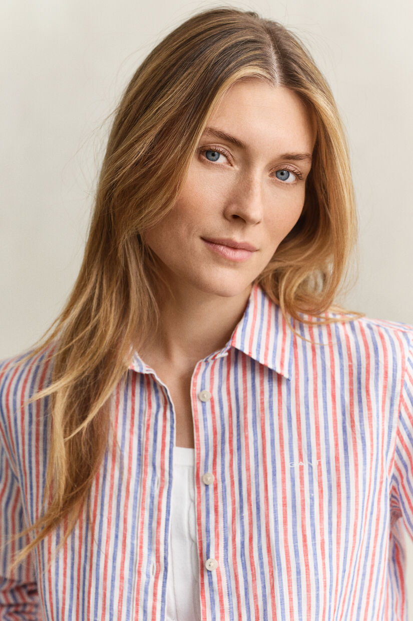 Chemise regular fit en lin &agrave; rayures