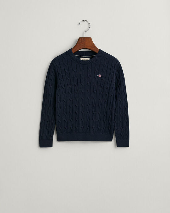Pull ras du cou en maille de coton torsad&eacute;e Shield Kids
