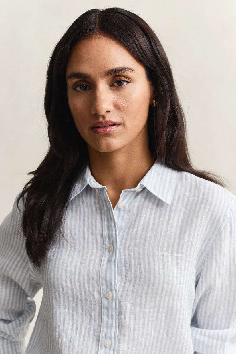 Chemise regular fit en lin &agrave; rayures