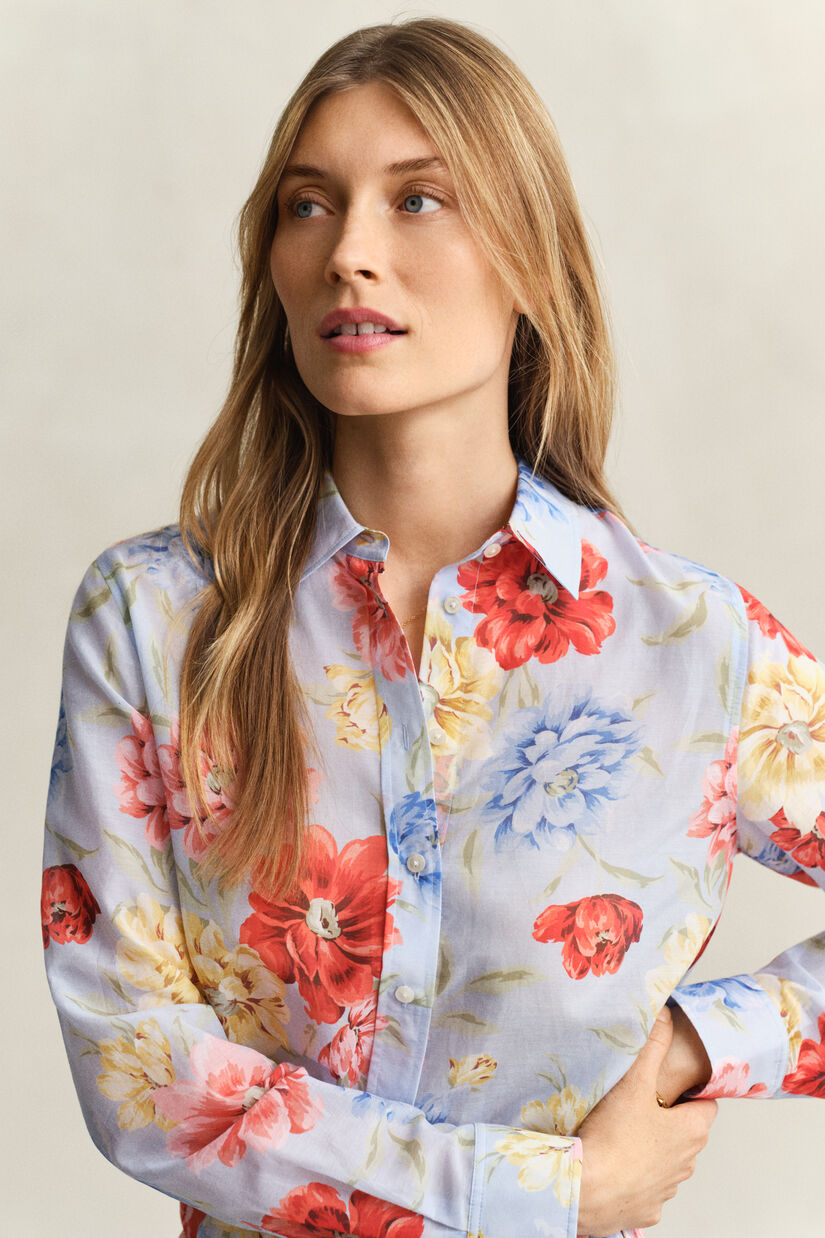 Chemise en coton et soie &agrave; fleurs