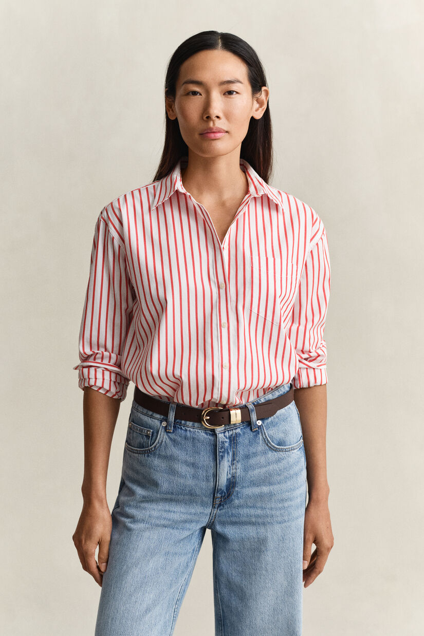 Chemise classique coupe d&eacute;contract&eacute;e en popeline &agrave; rayures