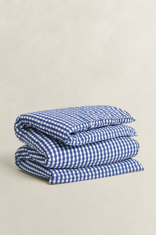 Housse de couette simple en seersucker &agrave; carreaux