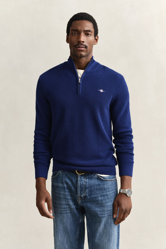 Pull &agrave; demi-zip en coton textur&eacute;