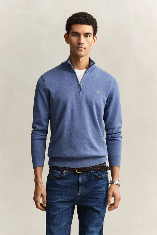 Pull &agrave; demi-zip en coton classique