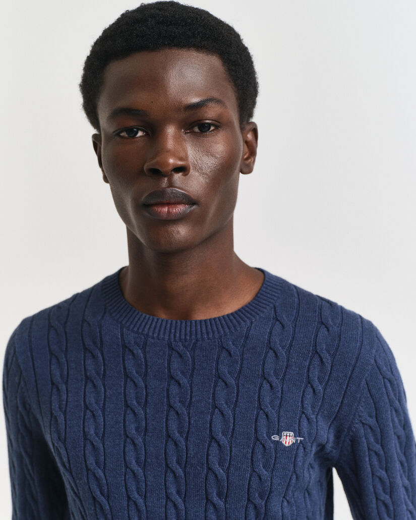Pull col rond en maille de coton torsad&eacute;e