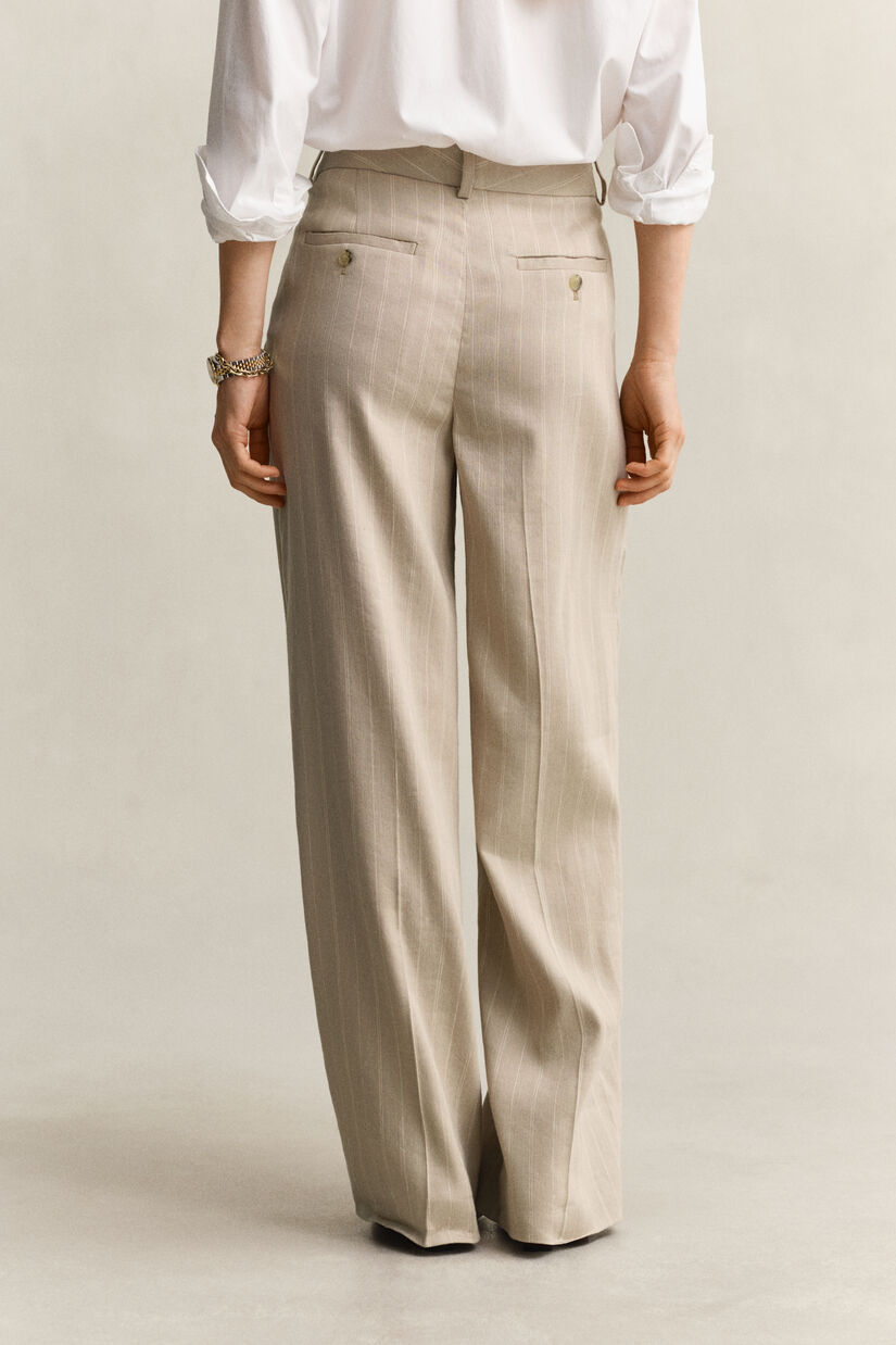 Pantalon en lin m&eacute;lang&eacute; &agrave; rayures tennis