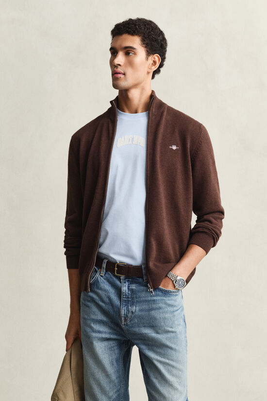 Cardigan zipp&eacute; en coton d&eacute;contract&eacute;