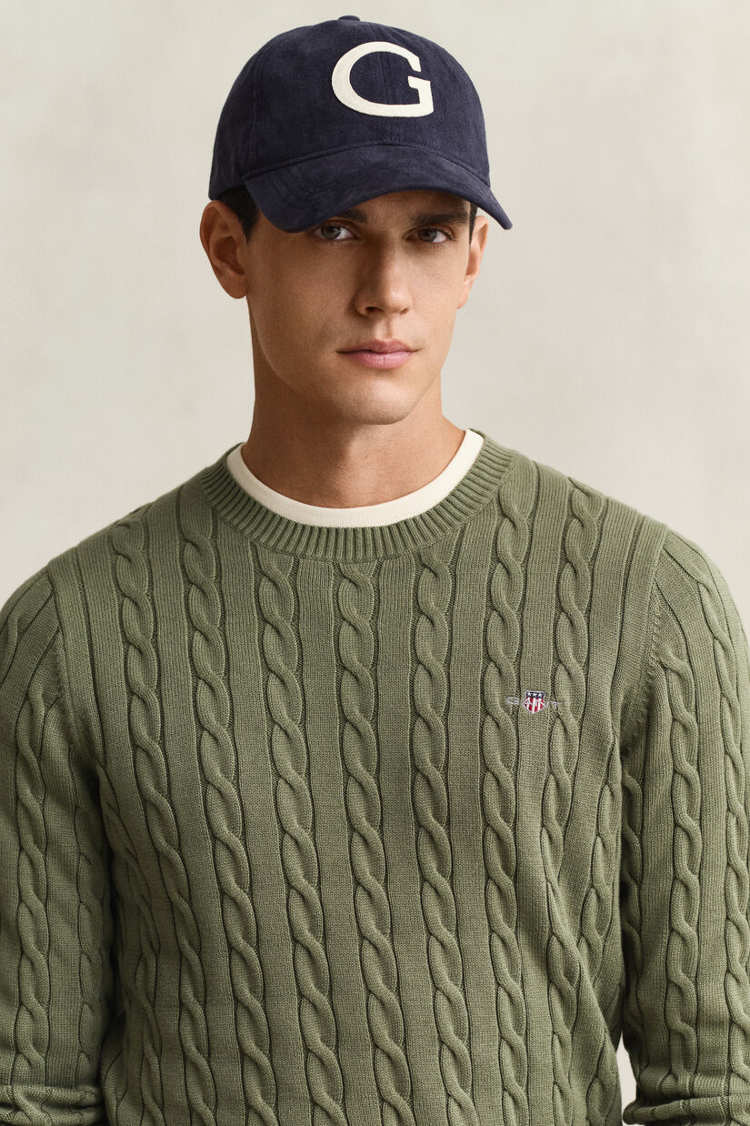 Pull col rond en maille de coton torsad&eacute;e