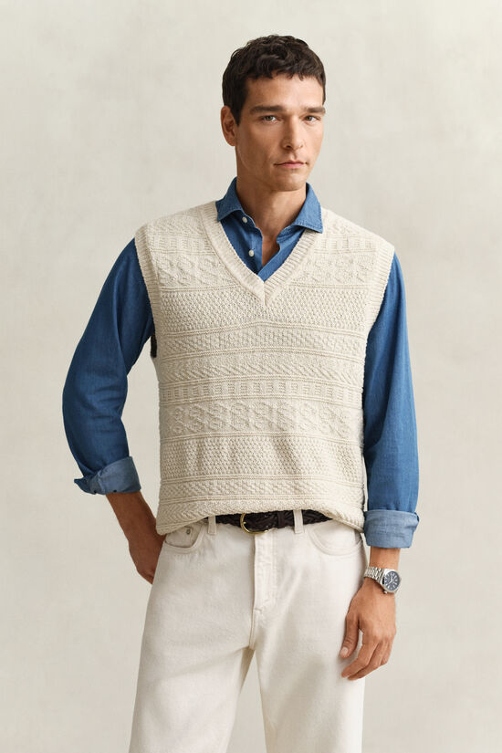 Pull sans manches en coton m&eacute;lang&eacute; textur&eacute;