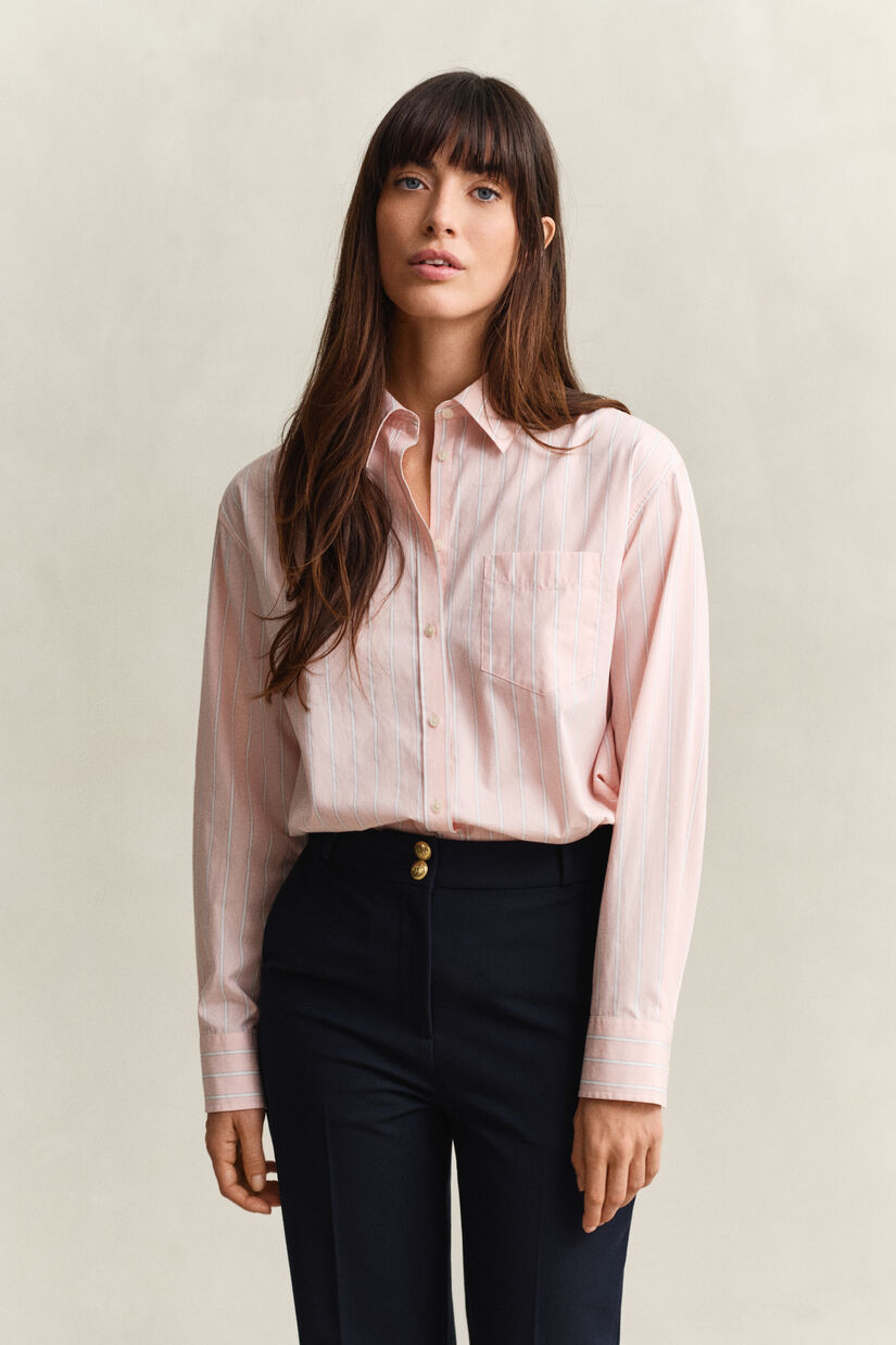 Chemise coupe d&eacute;contract&eacute;e classique en popeline &agrave; rayures