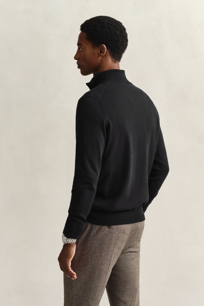 Pull &agrave; demi-zip en coton classique
